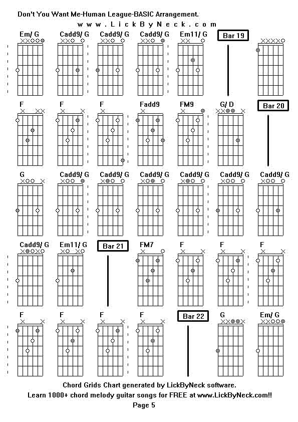 Chord Grids Chart of chord melody fingerstyle guitar song-Don't You Want Me-Human League-BASIC Arrangement,generated by LickByNeck software.